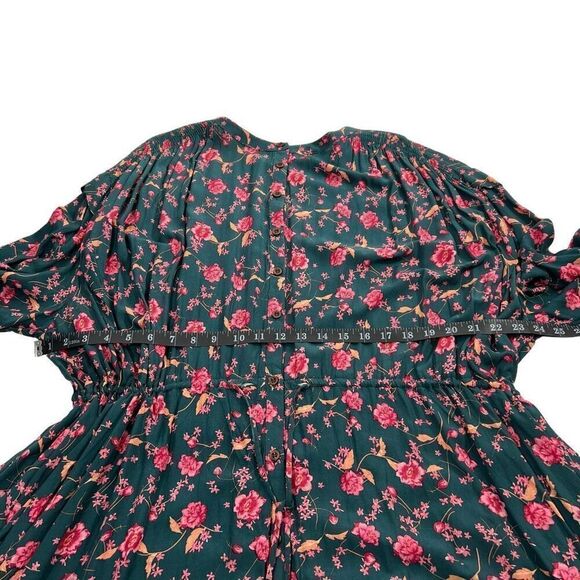 Free People New Floral Green Button Front Long Sleeve Dress Medium - Picture 9 of 10